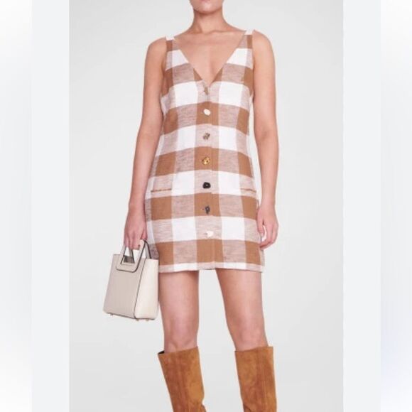 STAUD Samuel Check Button-Front Mini Dress NWT $365.00 - Picture 2 of 7